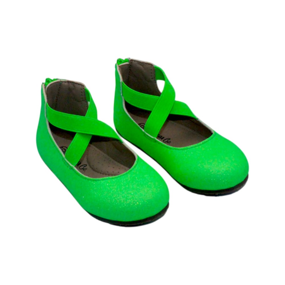 NEW Leather Girl Toddler Size 3C Green Smooth Glitter‎ Ballerina Flats Shoes